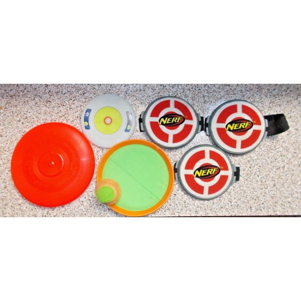 7 Kid's Fun Toys Throwing Disks, Frisbee, Sportcraft Catchers Mitt, Nerf, BK