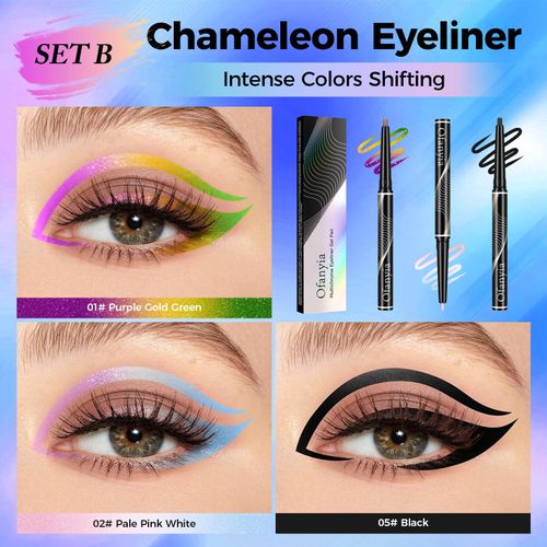Greyghost Retractable Eyeliner Multichrome Eyeliner Pencil, Eye Liner Waterproof Smudge Proof Metallic Eyeliner Pen 24h Long-Lasting Gel Eyeliner High Pigmented Eyeliner Pencil (Set B)