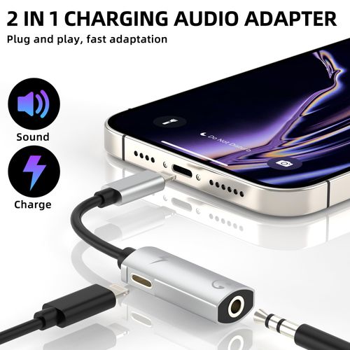Lightning to 3.5mm Headphone Adapter(2 in 1)for iPhone 14 13 AUX Audio Cable Earphone Charger Jack Connector for Apple MFI Certified for iPad Earbud Converter Charging Dongle Car Auxiliary Accessories