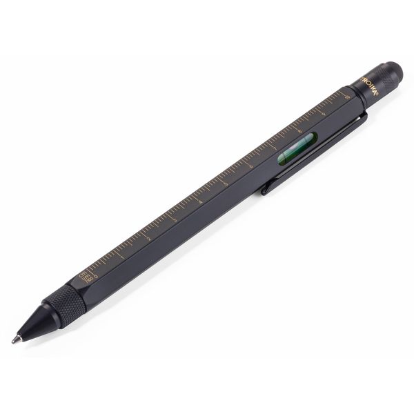 Troika CONSTRUCTION Multitasking Ballpoint Pen - PIP20/BG - Black/Gold - Centimetre and Inch Ruler - 1:20 m and 1:50 m Scale - Spirit Level - Slotted and Phillips Screwdriver - Stylus