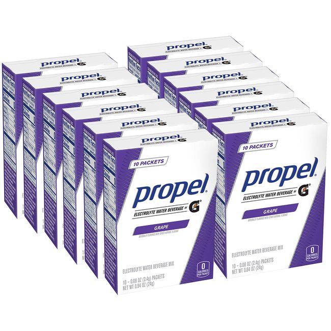 Propel Powder Packets Grape, With Electrolytes, Vitamins and No Sugar, 10 Count (Pack of 12) (Packaging May Vary)