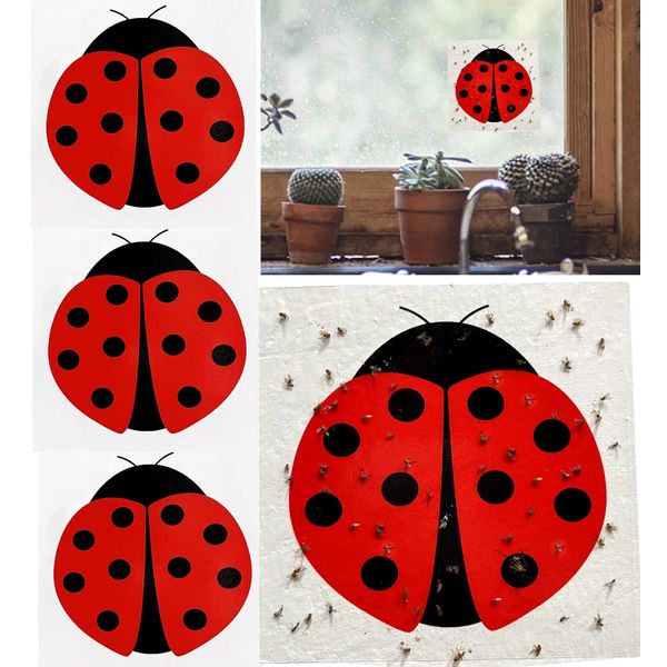 30PCS Fly Stickers for Windows, Fly Sticky Traps Fly Killer Catcher Trap Indoor Floral Pattern Design, Fruit Fly Traps Indoor for Home Use Indoor Houseflies Fly Gnatt (Red)