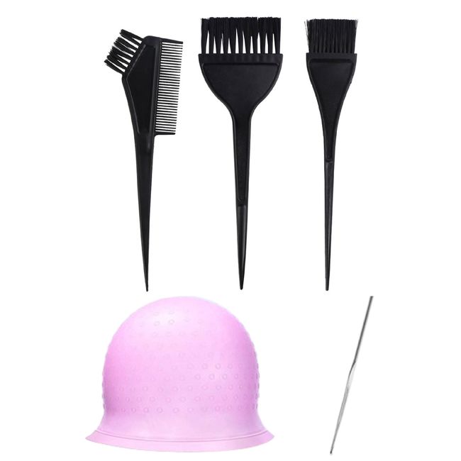 KGDUYC strähnchenhaube,strähnenfolie,blondierungspulver Set, strähnchen Set,Haarfärbekappe mit Highlight-Nadel, geeignet für das Salon-Styling (Rosa)