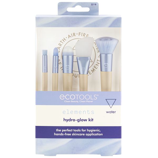 EcoTools Elements Limited Edition Hydro-Flow Skincare & Makeup Application Brush Kit, 5 Piece Brush Set, Blue