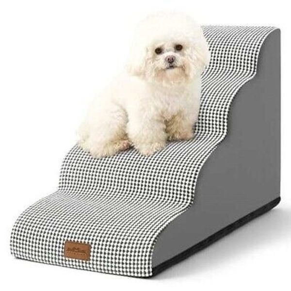 4-Step Dog Stairs for Small Dogs & Cats, Lightweight Foam Pet Steps for High Bed