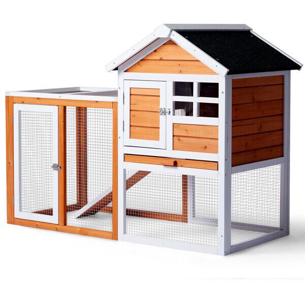 Wooden Rabbit Hutch Outdoor Chicken Coop Indoor Bunny Cage with Run House Pet