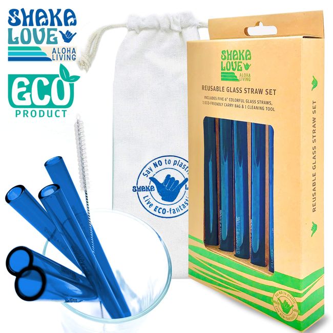 Shaka Love - Glass Straw Set Aloha Mixed Colors 6 inch - Beachly