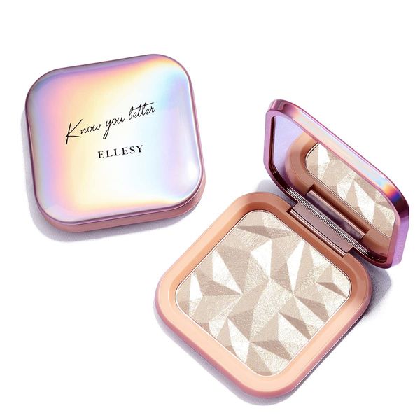 ELESSY Diamond Highlight Powder, 4 Colors, Highlight Luminizer, Sparkling, 3D Feel, Pearl, Glossy Skin, 0.4 oz (11 g) - 03 Sun Glow