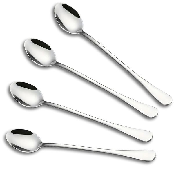 Latte Spoons Set of 4 Long Handle Iced Teaspoons Stainless Steel Cocktail Stirring Spoons for Coffee, Espresso, Hot Drinks, Chocolate, Dessert & Ice Cream