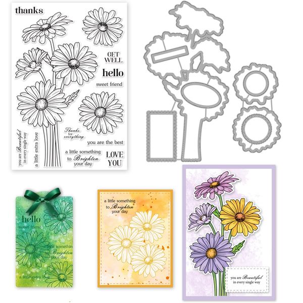 ORIGACH Kamille Silikon Stempel und Stanzformen Sets für die Kartenherstellung, Blumen Stempel Stanzformen für DIY Bastelarbeiten, Scrapbooking, DIY Prägung, Fotoalbum, dekoratives Handwerk