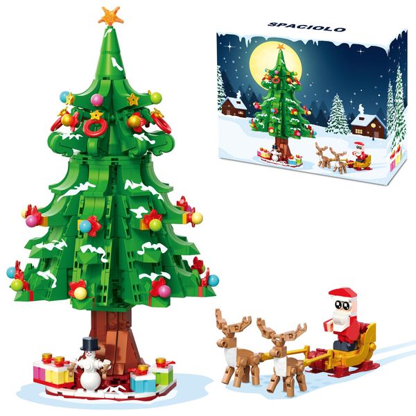 Christmas Tree Toy Building Sets 2024, Christmas Claus and Reindeer Figures Building Blocks Set, Christmas Tree Building Kits Compatible with Lego, Xmas Gift for 6+ Boys, Girls, Adults, 722PCS