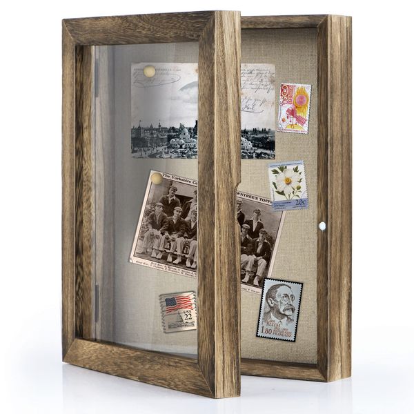 Love-KANKEI Shadow Box Frame 8x10 Shadow Box Display Case with Linen Back Memorabilia Awards Medals Photos Memory Box Carbonized Black