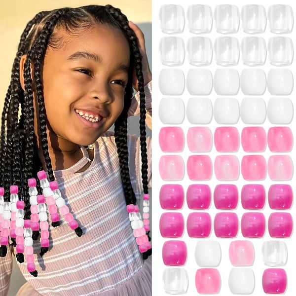 VENOFEN 48PCS Pink Hair Beads Clear Jumbo Beads for Hair White Pony Beads for Kids Girls Dreadlock Accessories Cute Hair Jewelry Making Kit Hair Decoration for Women