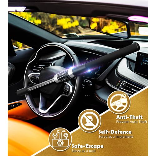 Tevlaphee Steering Wheel Lock, Car Lock Anti Theft Keyless Extendable Retractable Password 5 Coded Combination Lock, Heavy Duty Universal Fit (Black)
