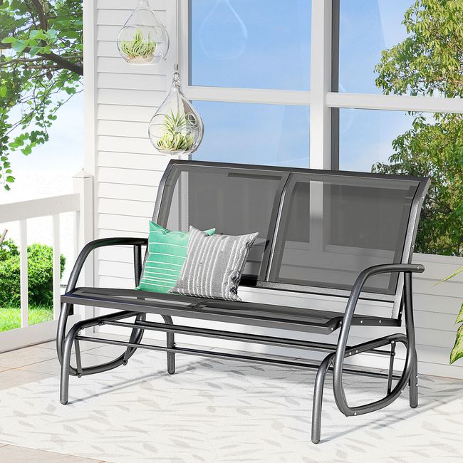 2-Person Outdoor Glider Bench Double Rocking Chair for Patio Garden Porch Black