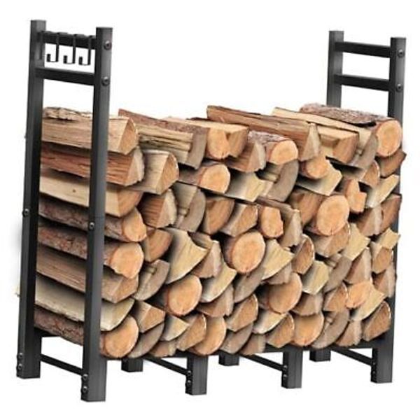 Heavy Duty Firewood Rack Outdoor, 3.7FT Elegant Fireplace Wood Holder Indoor