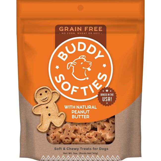 Buddy Biscuit Softies 5 oz Pouch, Grain-Free Soft & Chewy, Natural Peanut Butter Flavor Dog Treats, Oven Baked in the USA