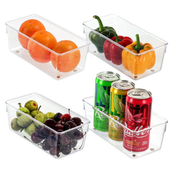 Kurtzy 4Stk Kühlschrank Organizer Box Set für Küche, Schränke Plastik Organizer 20cm Lang, Ordnungssystem Transparent für Bad, Speisekammer, Gefrierschrank, Küchenschrank Organizer Schublade