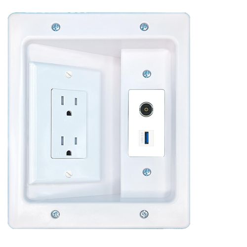 RiteAV TOSLINK USB-3 Recessed Wall Plate Cable Concealer Management Kit with Power Outlet Hides Cords and Cables