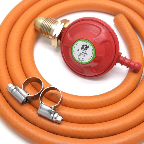 IGT 37Mbar Propane Gas Regulator & 2M Hose Kit With 2 Clips 5 Year Warranty