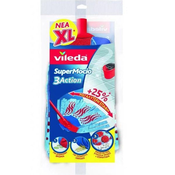 Vileda Super Mocio 3 Action XL Mop Head Refill Blue 1 Pack Nozzle Mops