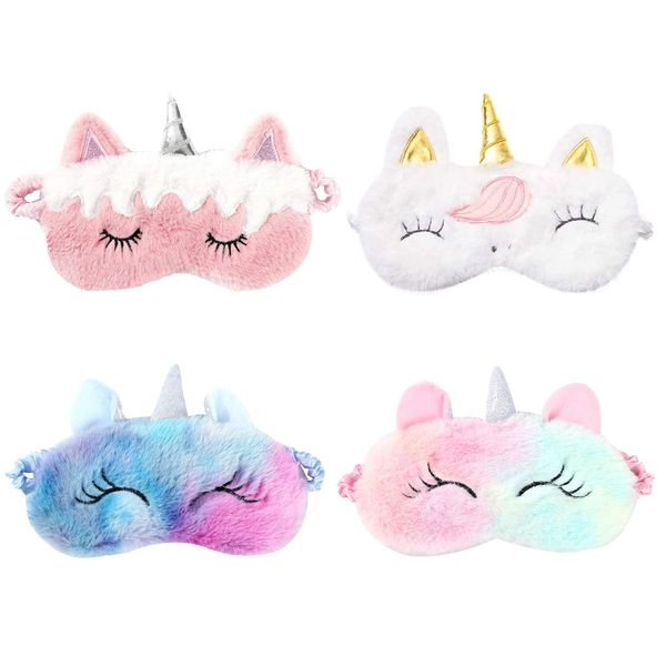 4 Packs Eye Mask for Sleeping Annimal Eye Mask Plush Cartoon Eye mask for Adult and Child