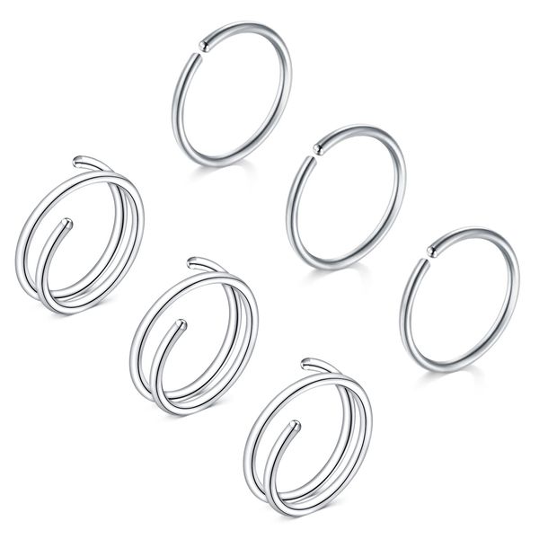 D.Bella Nose Rings Hoops Double Nose Rings for Single Piercing 20G Surgical Steel Spiral Nose Hoop Nostril Piercing Jewelry for Women and Men