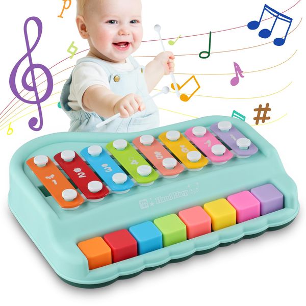 Evoloo Baby Xylophone Toys,2 in 1 Musical Instrument Toy for 6 12 18 Months Toddlers, Multi-Function Piano Drum Set for 1 Year Old Kids,Sensory Sound Early Learning Musical Toy