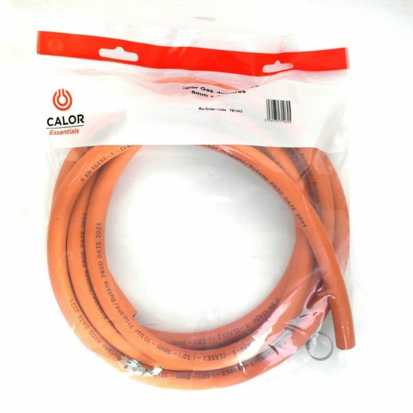 CALOR Gas Brand 2mt 8mm Orange LPG Gas Hose for Propane/Butane with Clips