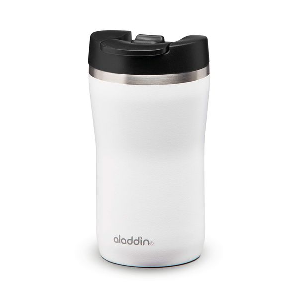 Aladdin Barista Café Thermavac Leak-Lock Stainless Steel Thermos Travel Mug for Hot Drinks 0.25L Snowflake White – Keeps Hot for 2.5 Hours - BPA-Free Reusable Coffee Cup - Leakproof - Dishwasher Safe