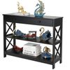 3-Tier Console Table Storage Shelf Black Sofa Table with Drawer Hallway Decor