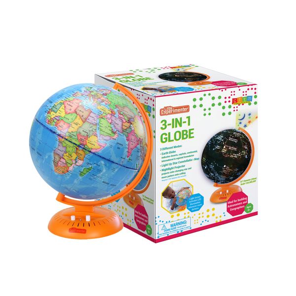 3-in-1 Light Up Globe for Kids - 8” Illuminated Star Map World Globes With Built-in Night Lamp Projector, And Stand - Learning & Educational Stem Toys, Gifts for Kids Ages 8 9 10 11 12 13+ Years Old