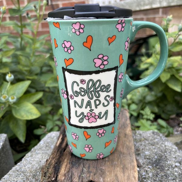 New GreaterGood Pet Paw Ceramic Mug "Coffee Naps You" 17 oz