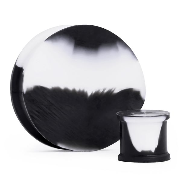 Solid Marble White & Black Silicone Earring Plugs (26mm)