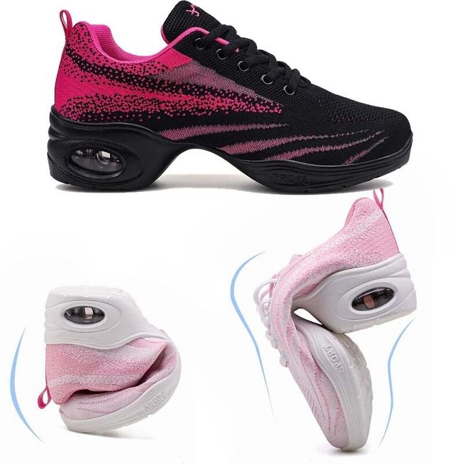 Women's Jazz Shoes Lace-up Morden Dance Shoes Breathable Mesh Air Cushion  Lady Split Sole Platform Dance Sneakers