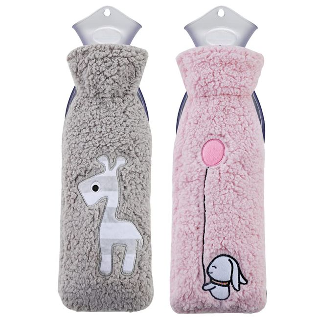 TONGMO Hot Water Bottle, Hot Water Bottle, Cute Cover Included, No Electricity Required, Small, Soft, Cold-Protection, Warm, Feet, Perfect for Menstrual Period, Volume: 28.74 oz (850 ml)