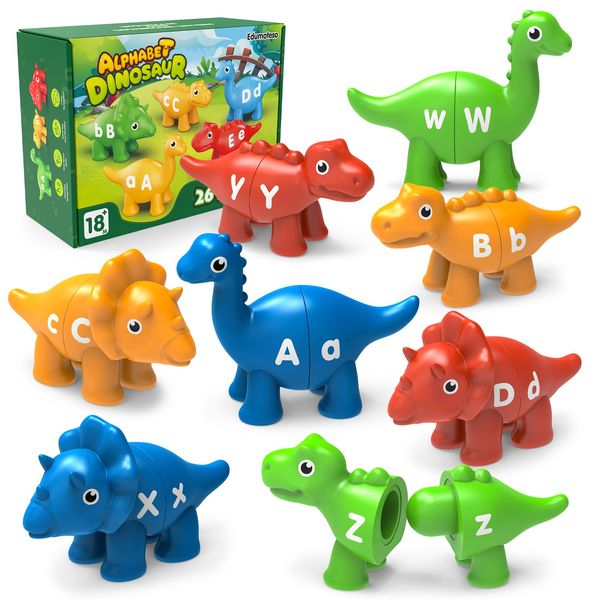 Learning Toys for 2 3 4 Year Old, 26PCS Dinosaur Alphabet Learning Toys with Uppercase and Lowercase,Preschool Activities Montessori Fine Motor Toys for Toddlers Kids Age 18M+ Boys Girls Gift