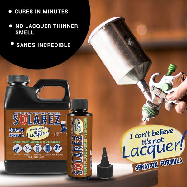 SOLAREZ ~ I Can’t Believe It’s Not Lacquer ~ SPRAY-ON Formula ~ NO Lacquer Odor! Cures in Minutes, Sands Incredible, Eco Friendly - Low VOC and Made in The USA!