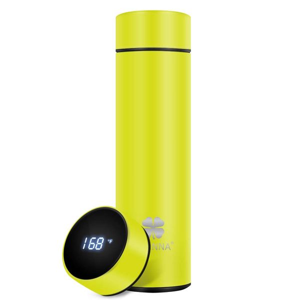 Insulated bottle,Coffee bottle,Tea Infuser Bottle,Smart Sports Water Bottle with LED Temperature Display,Double Wall Vacuum Insulated Water Bottle, Stay Hot for 24 Hrs,Cold for 24 Hrs (Yellow)