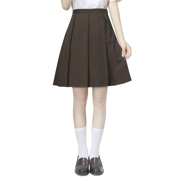 Sharphon Uniform Skirt, 15.4/17.7/17.9 inches (39/42/45/48 cm), Length Black, Navy, Gray, 4 Colors, 8 Pieces, Solid Color, Line, High Waist, Pleated Skirt, 48CM-Brown