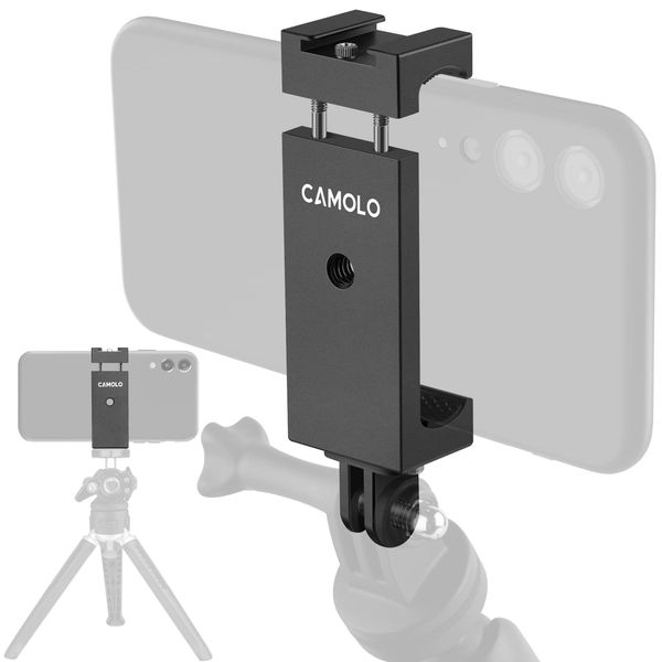 CAMOLO Handyhalterung Stativ Adapter für Gopro mit Blitzschuh Mount Adapter, Metall Universal 2 in 1 Handy Halterung mit Cold Shoe Mount Adapter und 1/4 Schraube für iPhone,GoPro, Selfie Stick Vlog