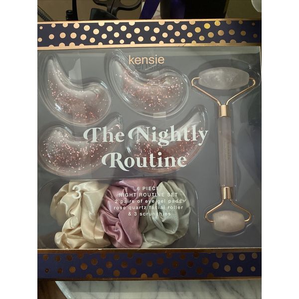 Kensie 6pc Night Routine Set Facial Roller Rose Quartz NIB SEALED