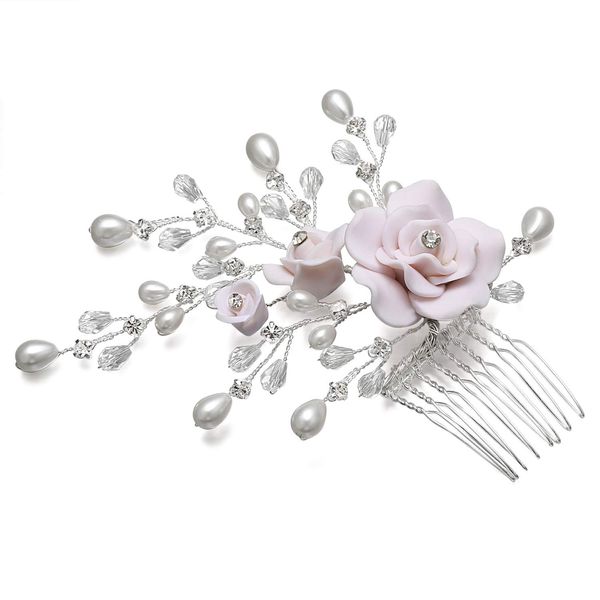 SAMKY Handmade Flower Rhinestone Crystal Pearl Bridal Wedding Tiara Hair Comb FC047