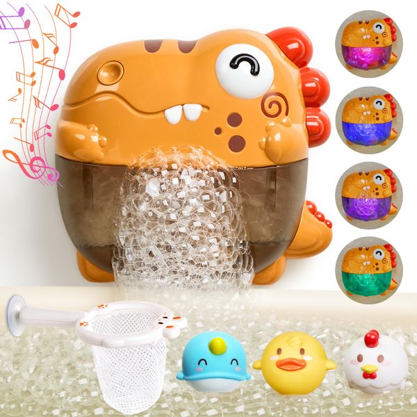 OR OR TU Bath Toys, Bath Bubble Machine with Music, 3 Floating Animal Shower Toy, Light Up Dinosaur Bathtub Toys, Shower Water Toy for Toddlers Kids Boys Girls