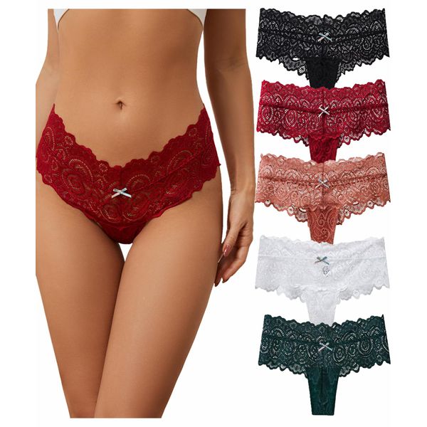 Unterhosen Damen Spitze 5er Pack Panties Hipster Unterwäsche String Tangas Slip Bikini Pantys Frauen (DE/NL/SE/PL, Alphanumerisch, S, Regular, Regular, 5er Pack)