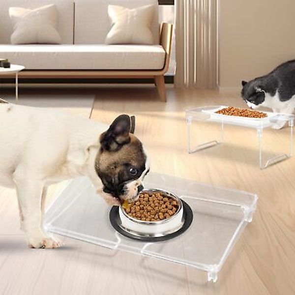 Elevated Pet Feeding Mat with High Lip Waterproof Plastic Foldable Pet Bowls ...