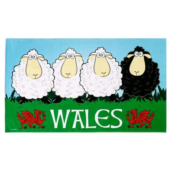 Welsh Tea Towel Wales Black White Sheep Red Dragon Souvenir Novelty