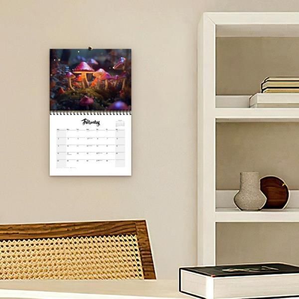 Mushroom Monthly Calendar Family and Daily Organizer Overview Image Thick and sturdy paper Size 9.84x7.48x0.2