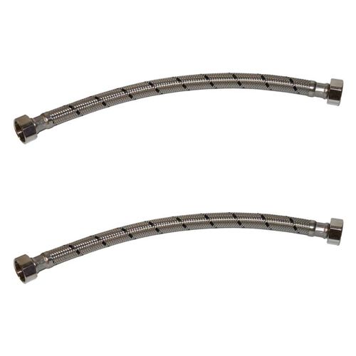 Aumix x2 (Pair) ½” x ½” inch BSP 9mm Bore 300mm Flexible Braided Pipe Kitchen Basin Monobloc Mixer Tap Connector Hose WRAS Approved