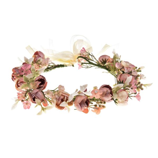 DreamLily Girls Camellias Flower Crown Birthday Photo Pops Hair Wreath Wedding Festival Floral Headpiece XM11 (Pink)